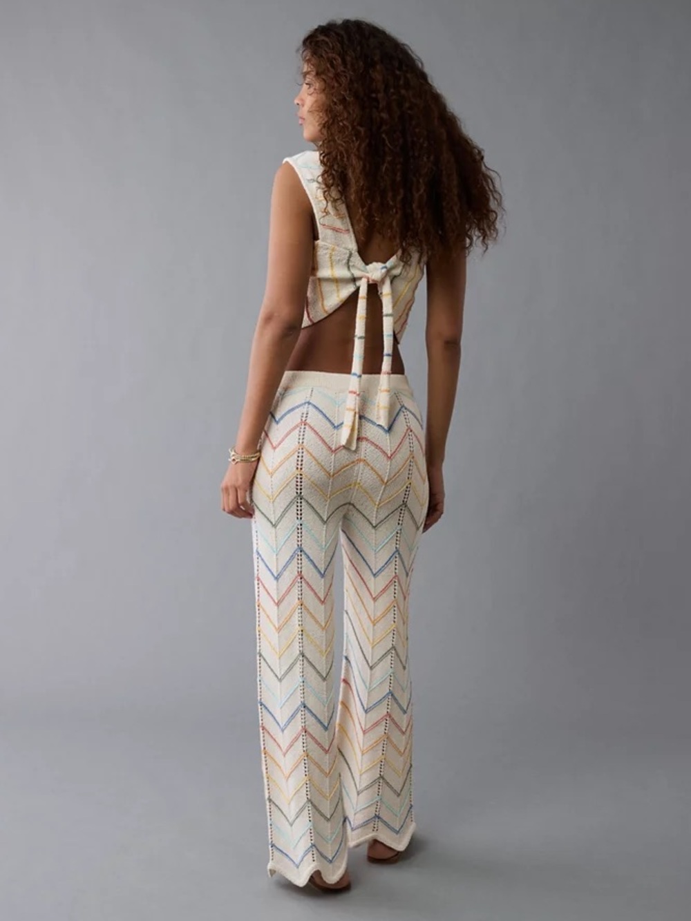 American Eagle Outfitters Cream Crochet Wide-Leg Pants and Top Set- Multicolor